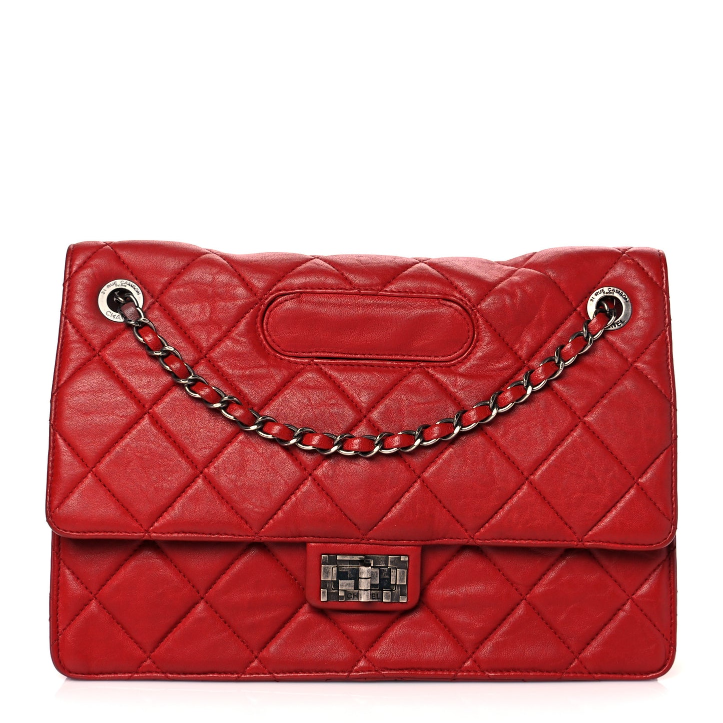 Washed Lambskin Jumbo Take Away Flap Red