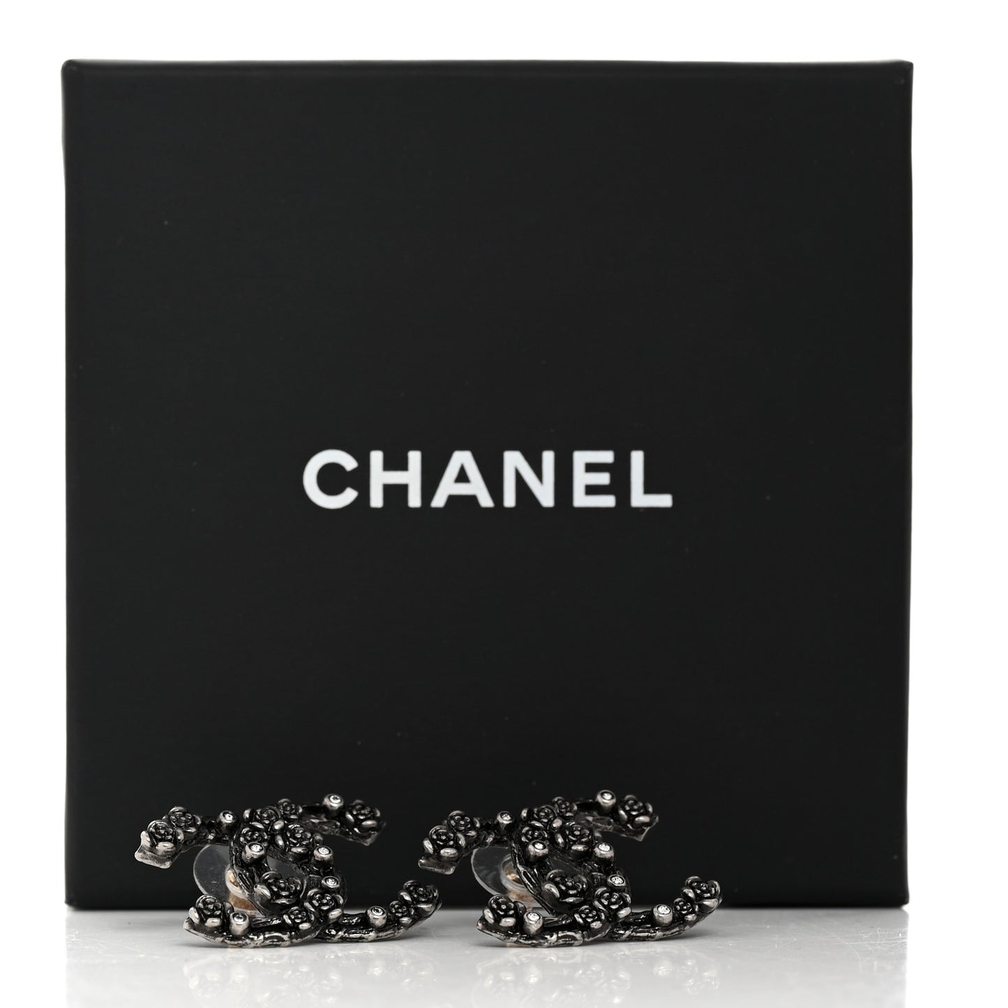Crystal CC Camellia Earrings Ruthenium