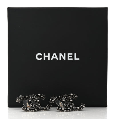 Chanel Crystal CC Camellia Earrings Ruthenium 5 of 5