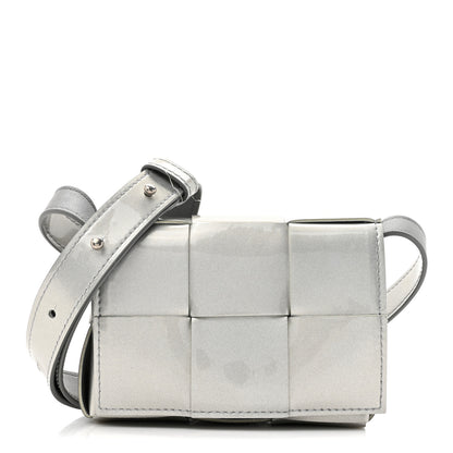 Bottega Veneta Metallic Patent Calfskin Maxi Intrecciato Extra Mini Cassette Crossbody Bag Silver 1 of 10