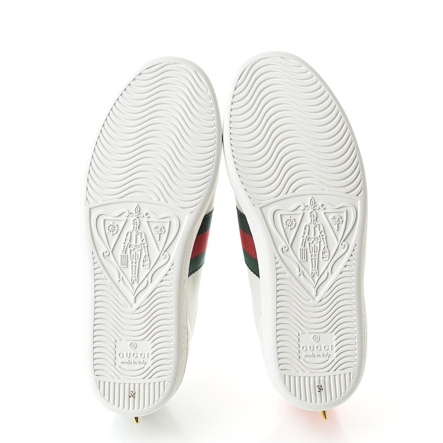 Calfskin Web Pearl Studded Womens Ace Sneakers 34 White