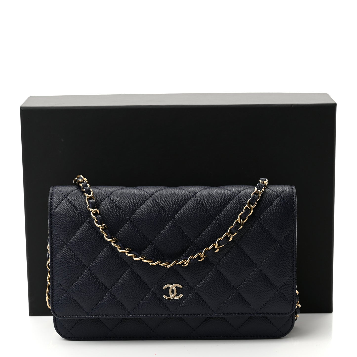 Caviar Quilted Wallet On Chain WOC Navy Blue