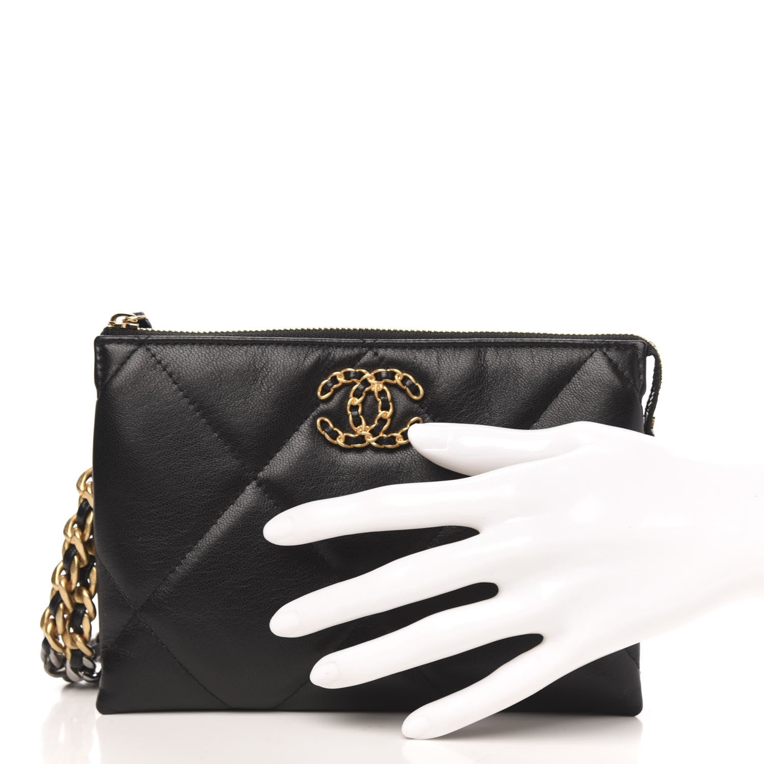 Chanel Shiny Goatskin Quilted Small Chanel 19 Pouch With Handle Black 2 of 11