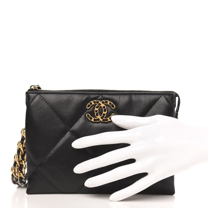 Chanel Shiny Goatskin Quilted Small Chanel 19 Pouch With Handle Black 2 of 11