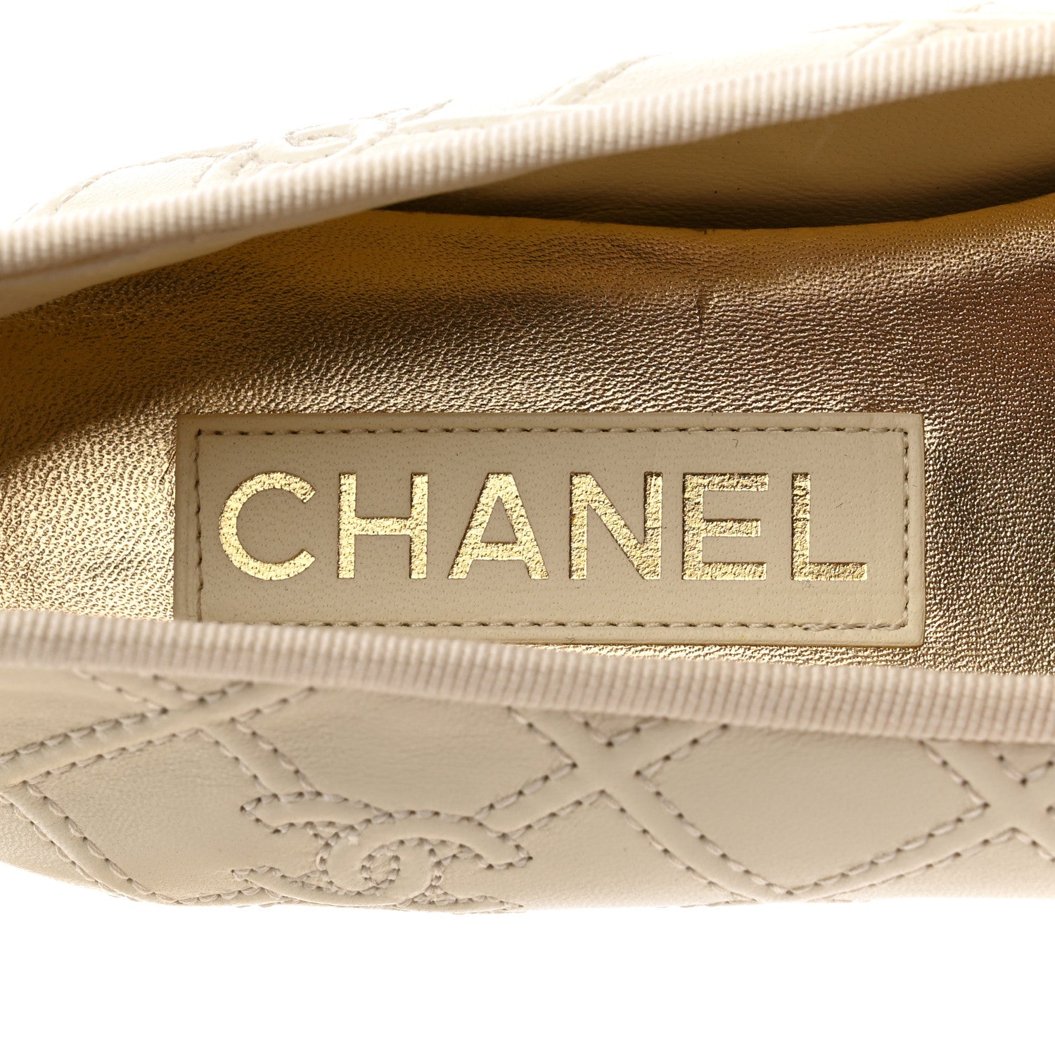 Chanel Lambskin Patent Double Stitched CC Cap Toe Ballerina Flats 39 Ivory Black 7 of 16