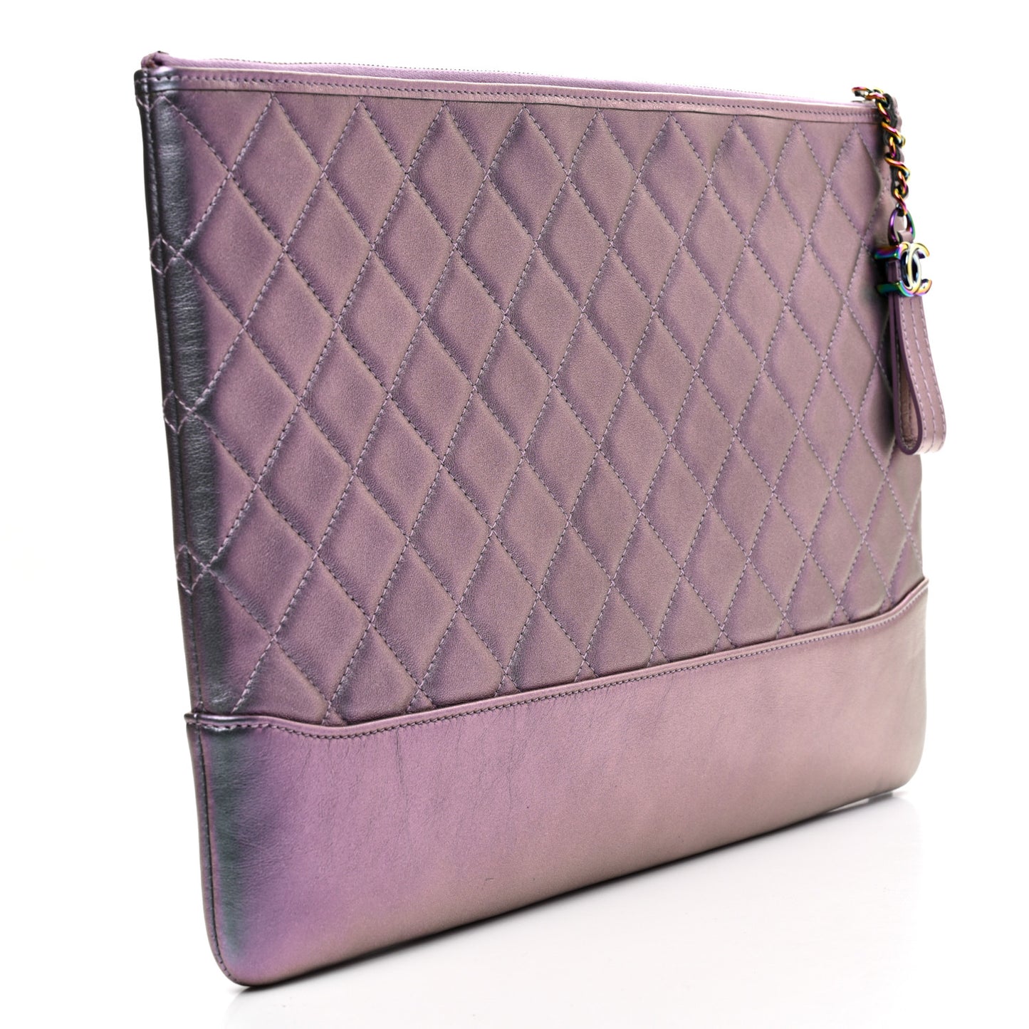 Iridescent Lambskin Quilted Large Gabrielle Cosmetic Case Light Purple