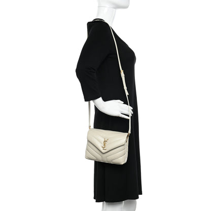 Saint Laurent Calfskin Y Quilted Monogram Toy Loulou Crossbody Bag Crema Soft 2 of 10
