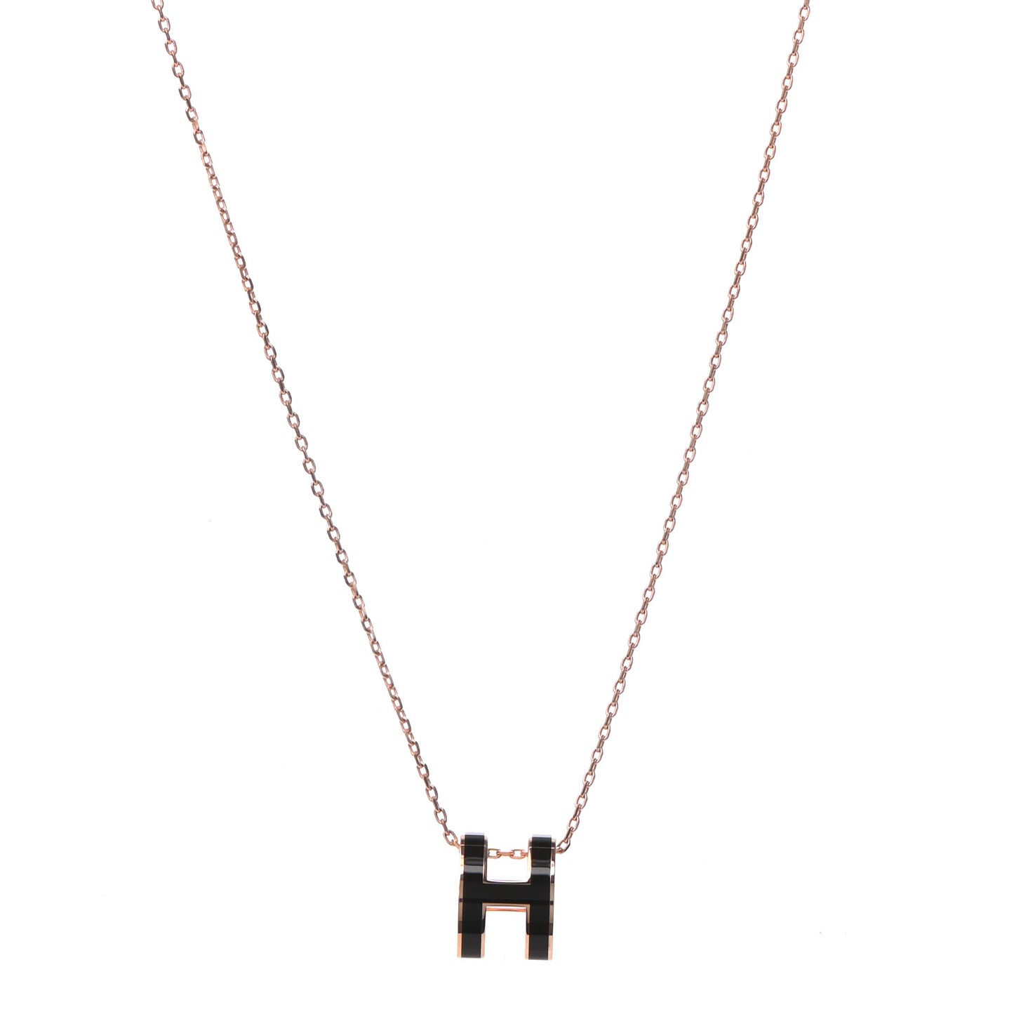 Lacquered Rose Gold Pop H Pendant Necklace Black