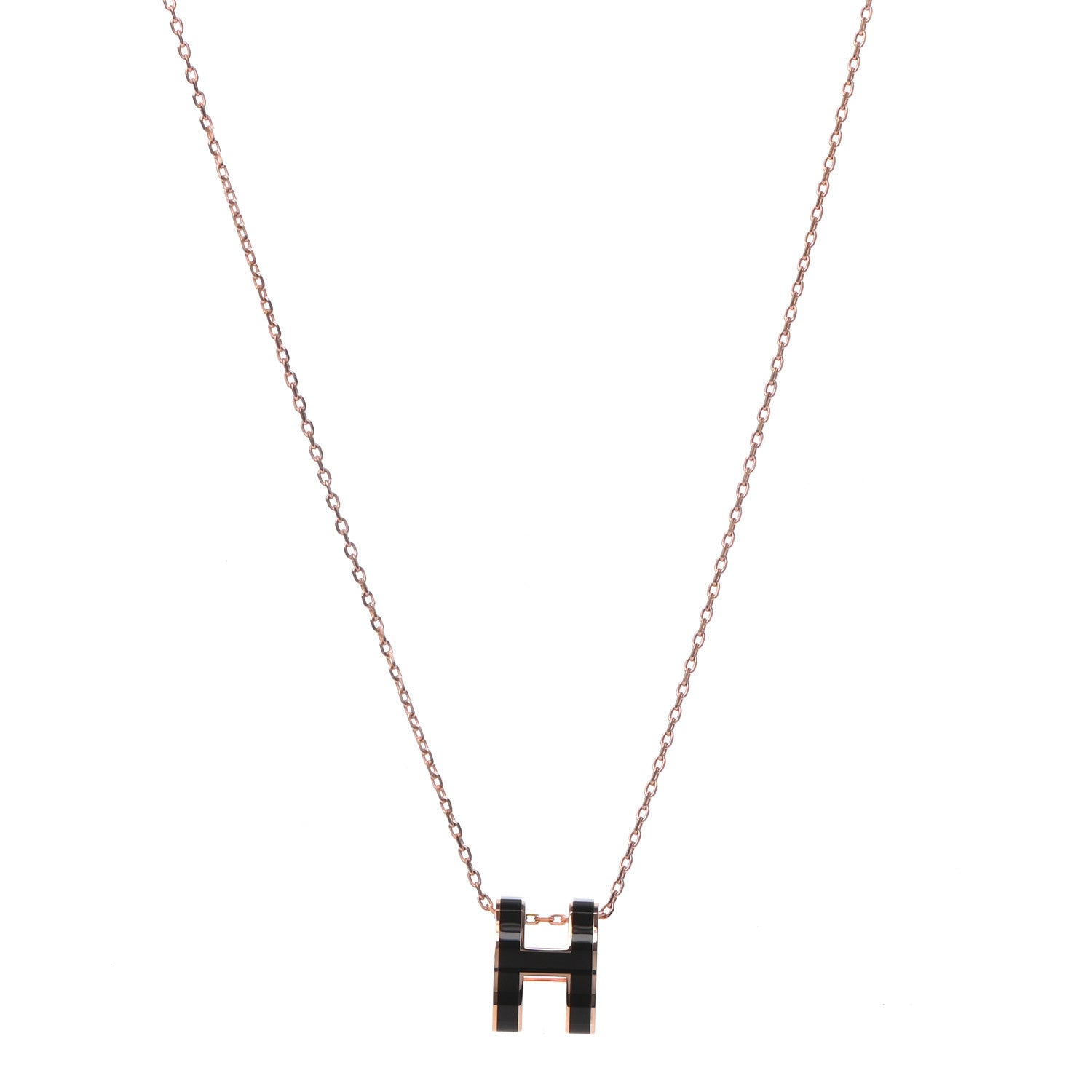 Hermes Lacquered Rose Gold Pop H Pendant Necklace Black 1 of 6