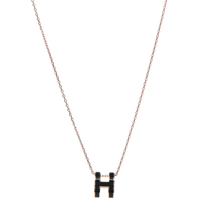 Hermes Lacquered Rose Gold Pop H Pendant Necklace Black 1 of 6