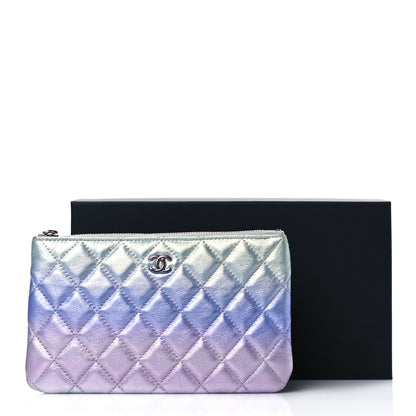Chanel Gradient Metallic Calfskin Quilted Cosmetic Case Silver Blue Yellow Purple 9 of 9