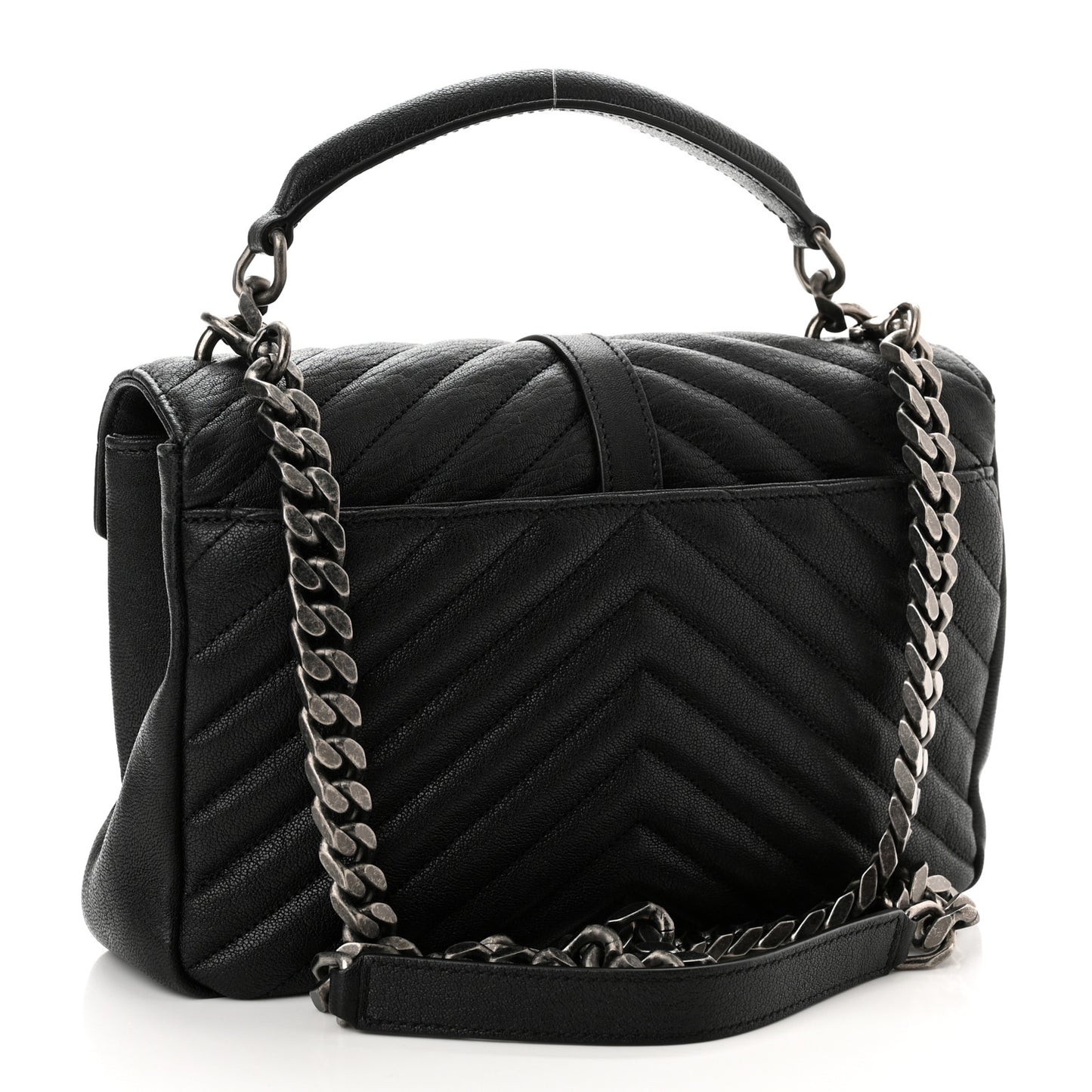 Sheepskin Matelasse Chevron Monogram Medium College Bag Black