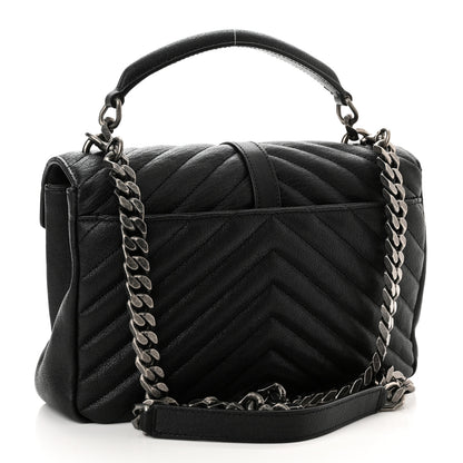 Saint Laurent Sheepskin Matelasse Chevron Monogram Medium College Bag Black 3 of 13