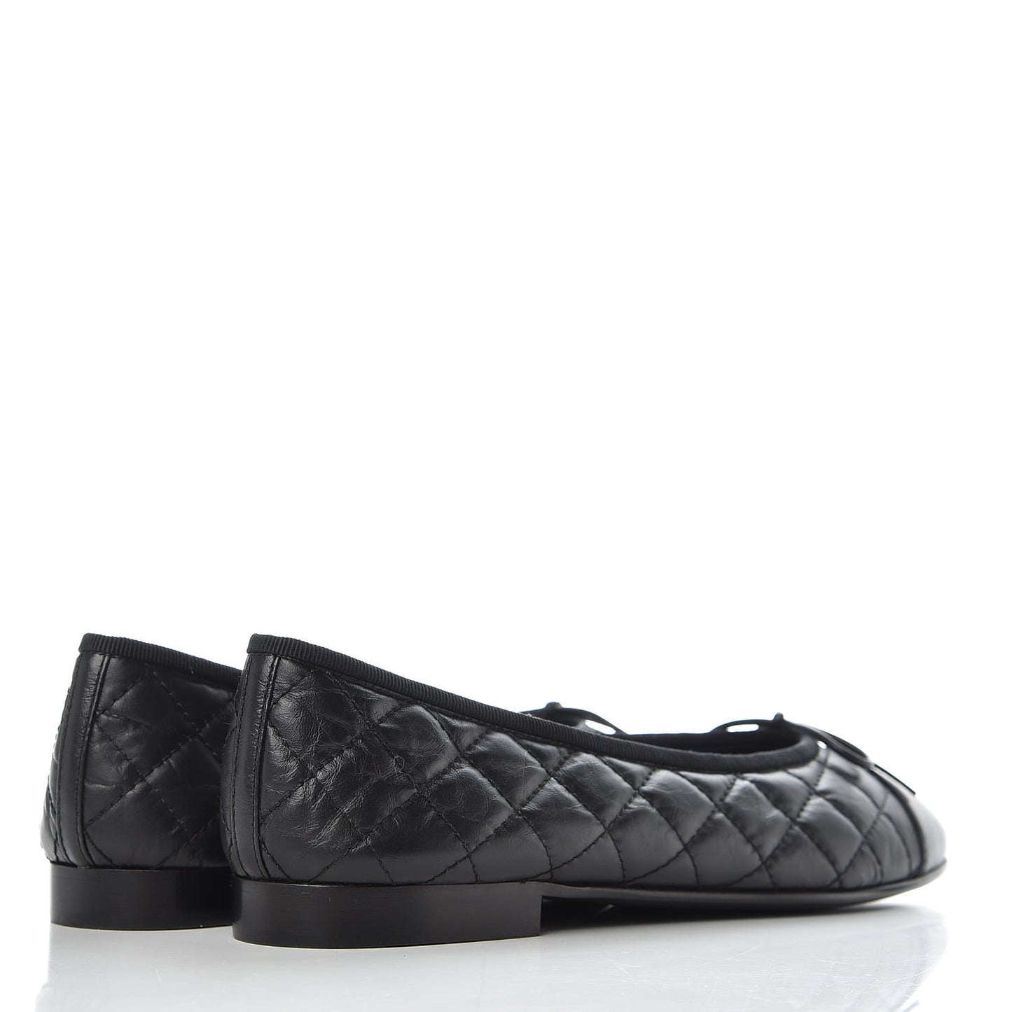 Aged Calfskin Quilted Cap Toe Ballerina Flats 40.5 Black