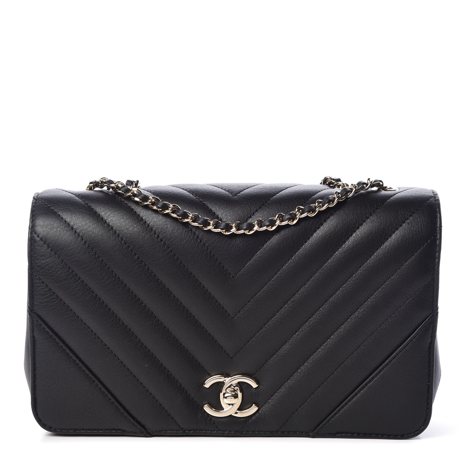 Chanel Calfskin Chevron Quilted Statement Flap Black 1 of 11