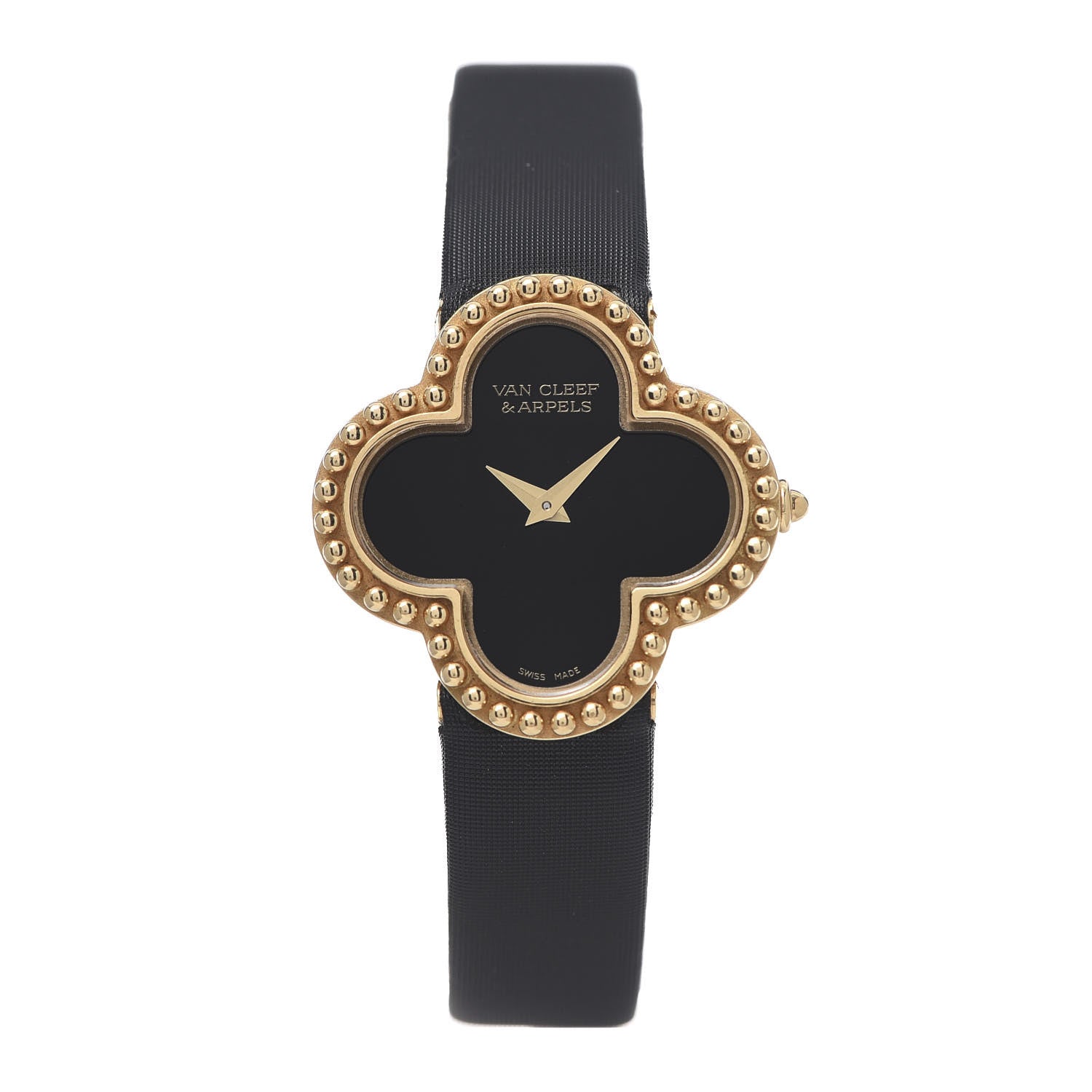 Van Cleef & Arpels 18K Yellow Gold Satin Onyx 26mm Alhambra Quartz Watch 1 of 9