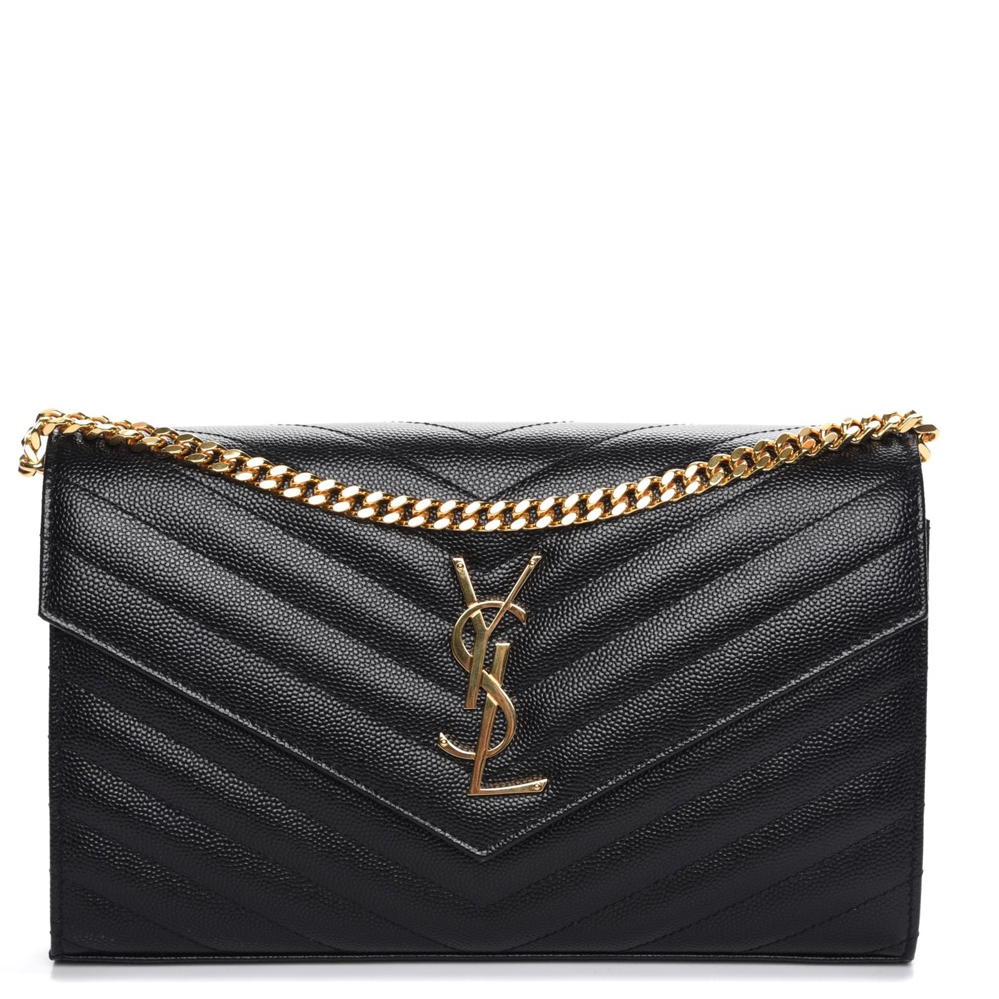 Grain De Poudre Matelasse Chevron Monogram Chain Wallet Black