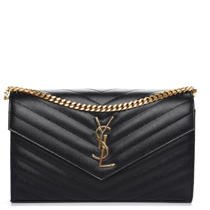 Saint Laurent Grain De Poudre Matelasse Chevron Monogram Chain Wallet Black 1 of 7