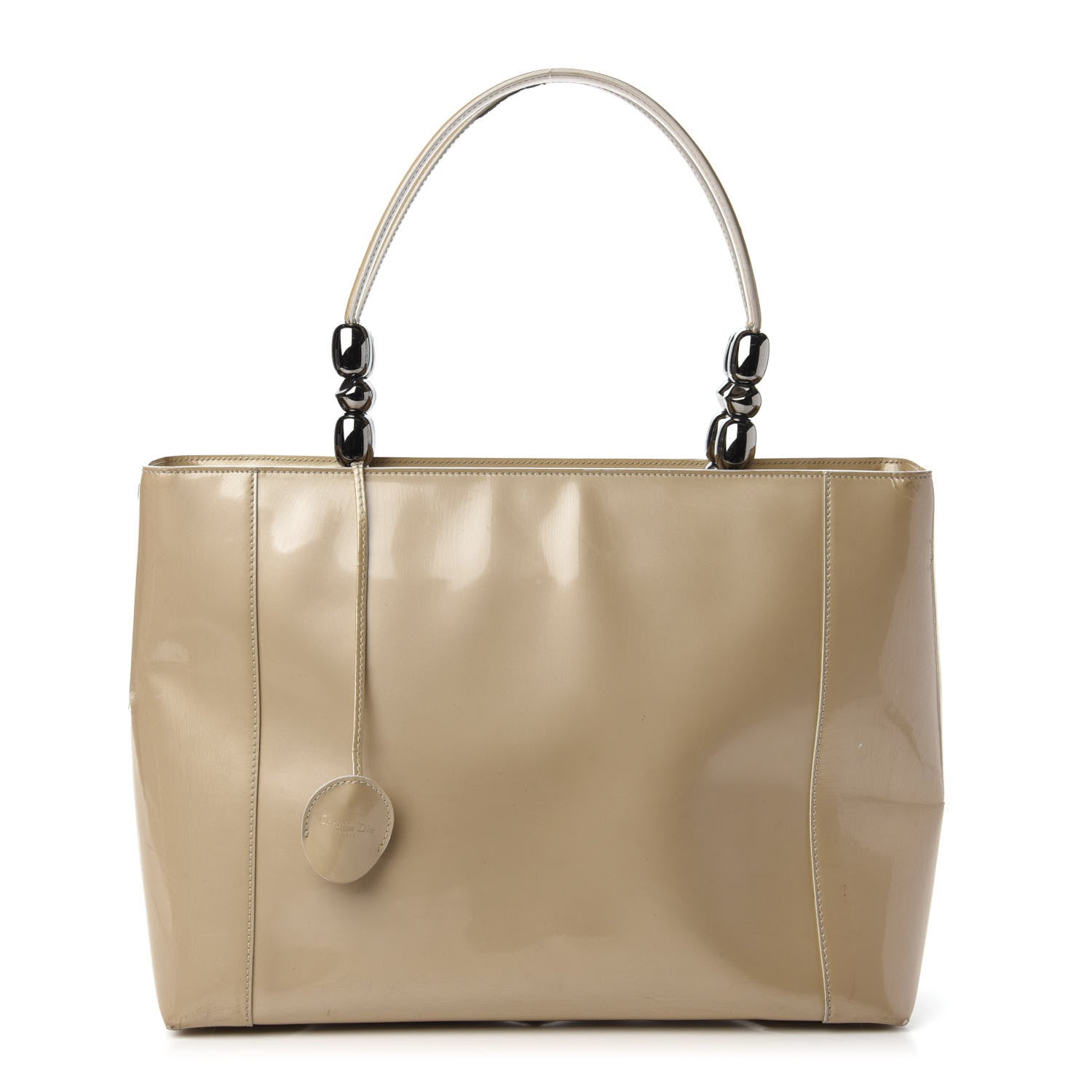 Christian Dior Patent Chrome Beaded Malice Tote Beige 1 of 22