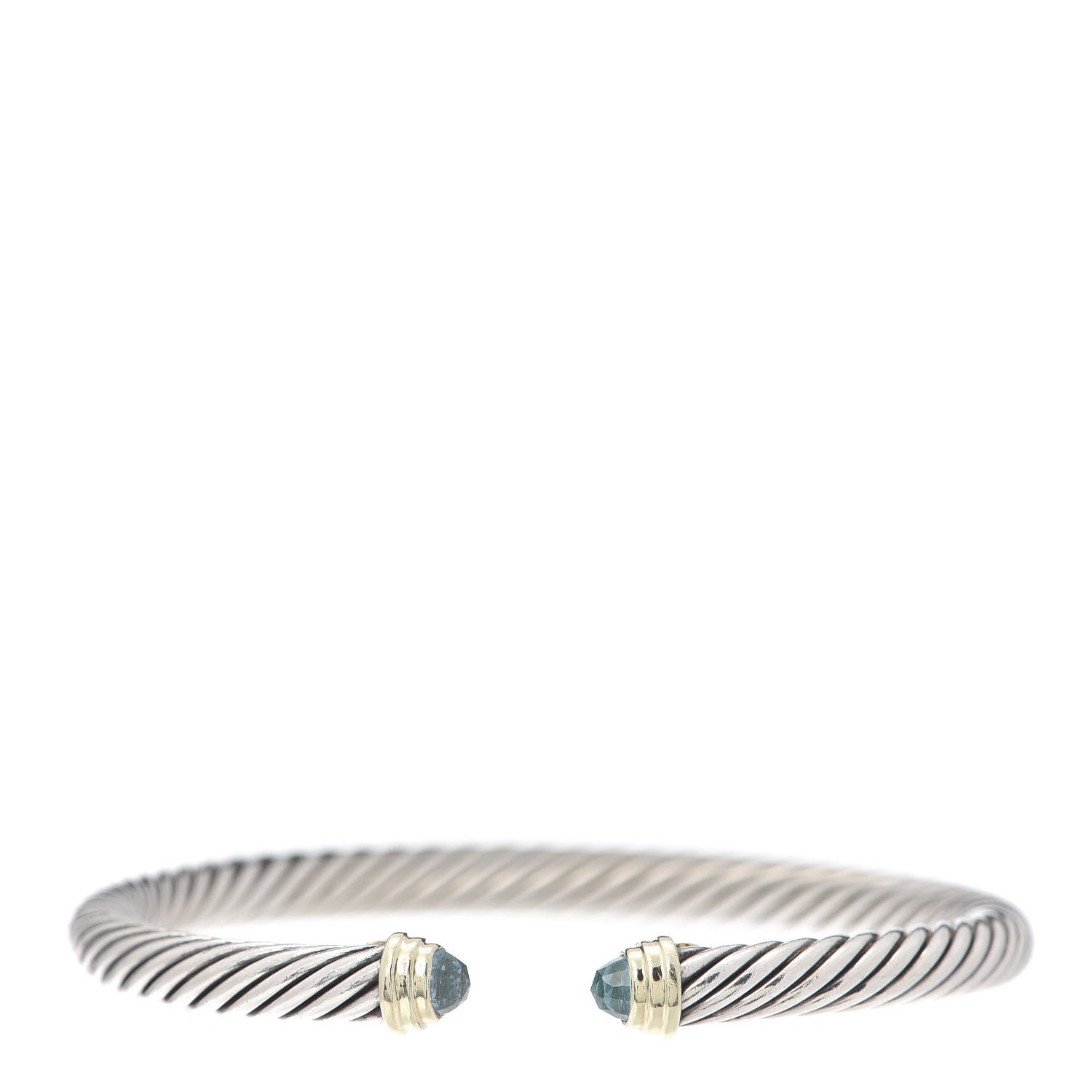 David Yurman Sterling Silver 14K Yellow Gold Blue Topaz 5mm Cable Classics Petite Color Bracelet 1 of 4