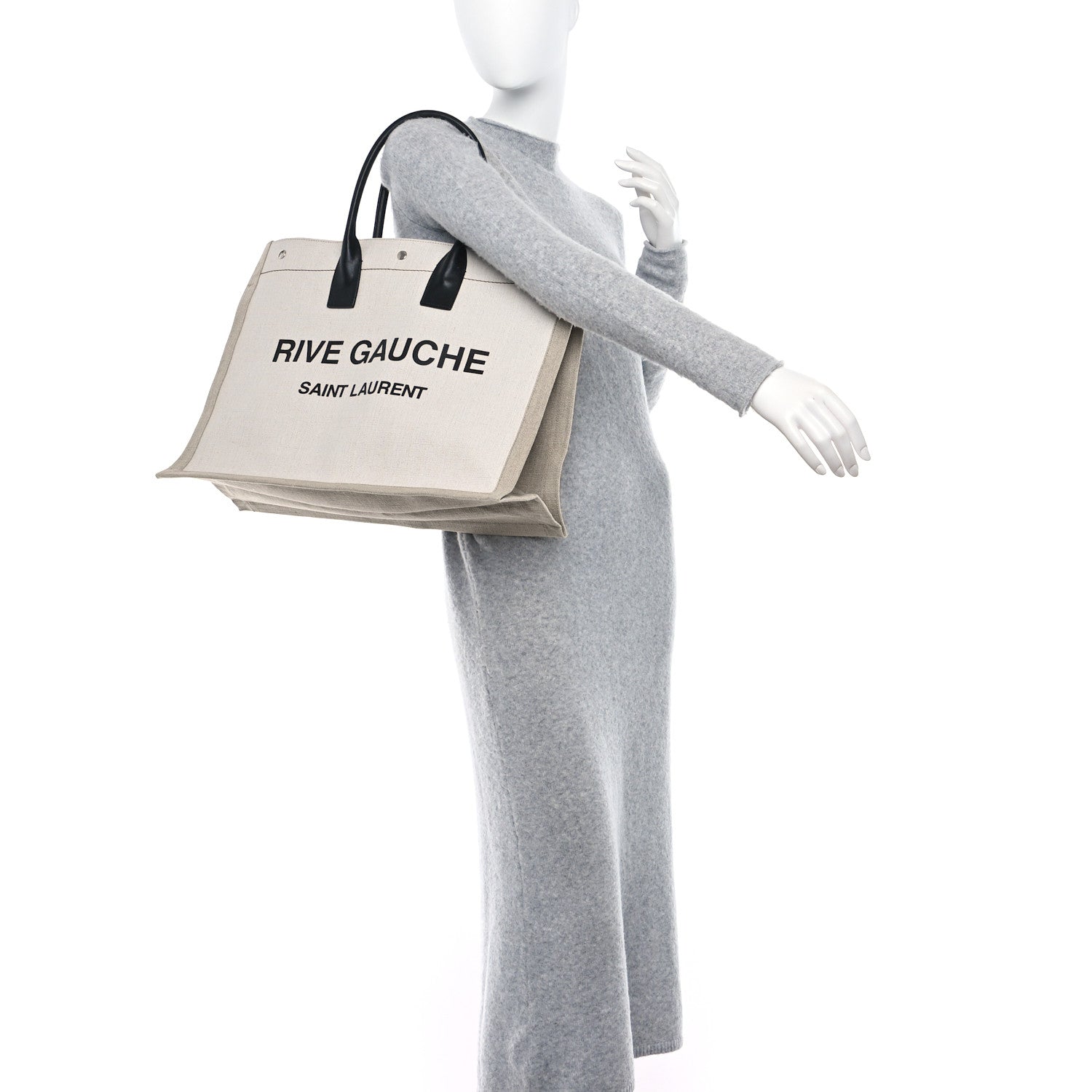 Saint Laurent Linen Calfskin Rive Gauche Tote Optic White 2 of 8