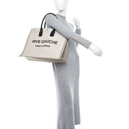 Saint Laurent Linen Calfskin Rive Gauche Tote Optic White 2 of 8