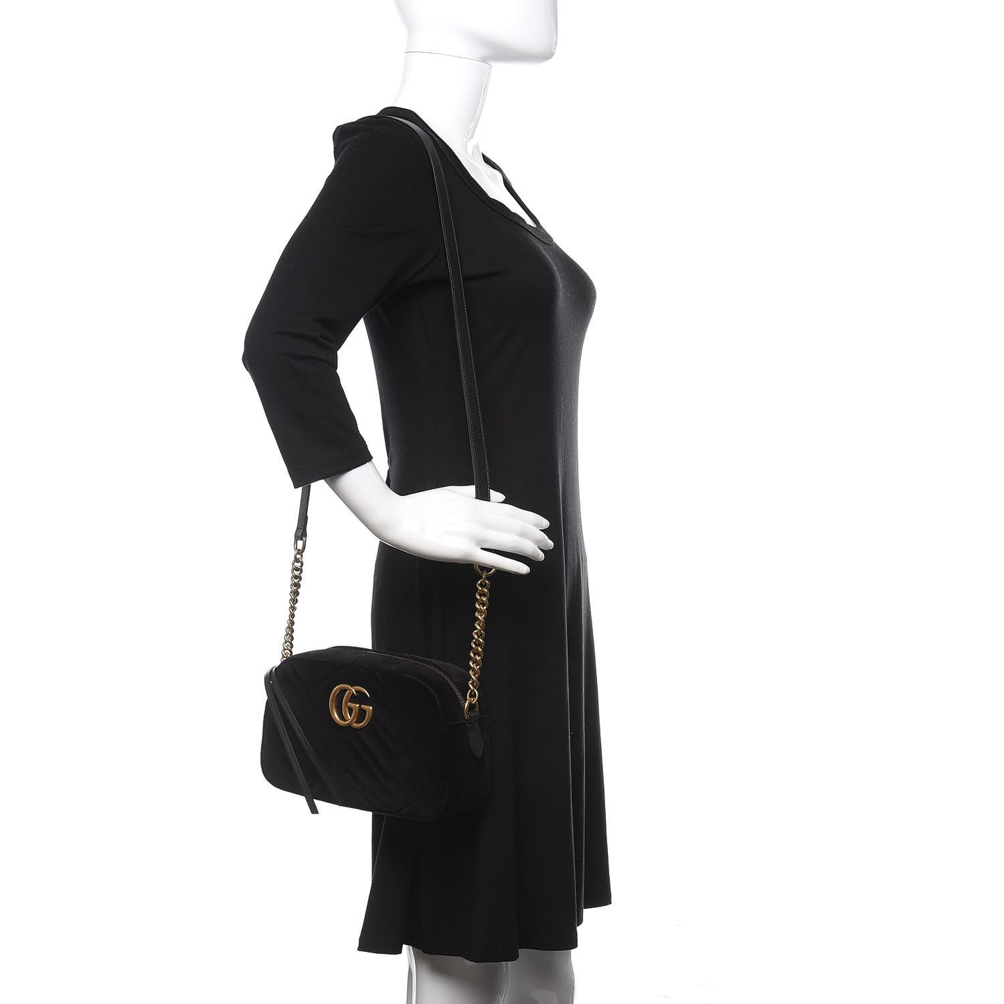 Velvet Matelasse Small GG Marmont Chain Shoulder Bag Black