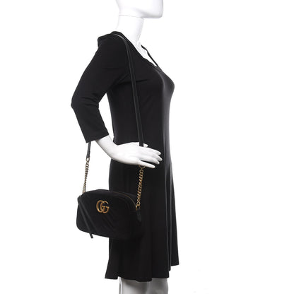 Gucci Velvet Matelasse Small GG Marmont Chain Shoulder Bag Black 2 of 12