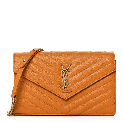 Saint Laurent Grain De Poudre Matelasse Chevron Monogram Chain Wallet Senape Yellow 1 of 8