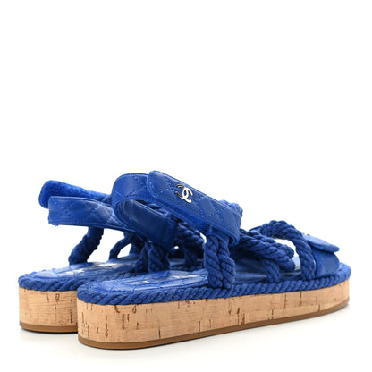 Chanel Cord Lambskin Quilted Logo Sandals 37 Blue 4 of 9