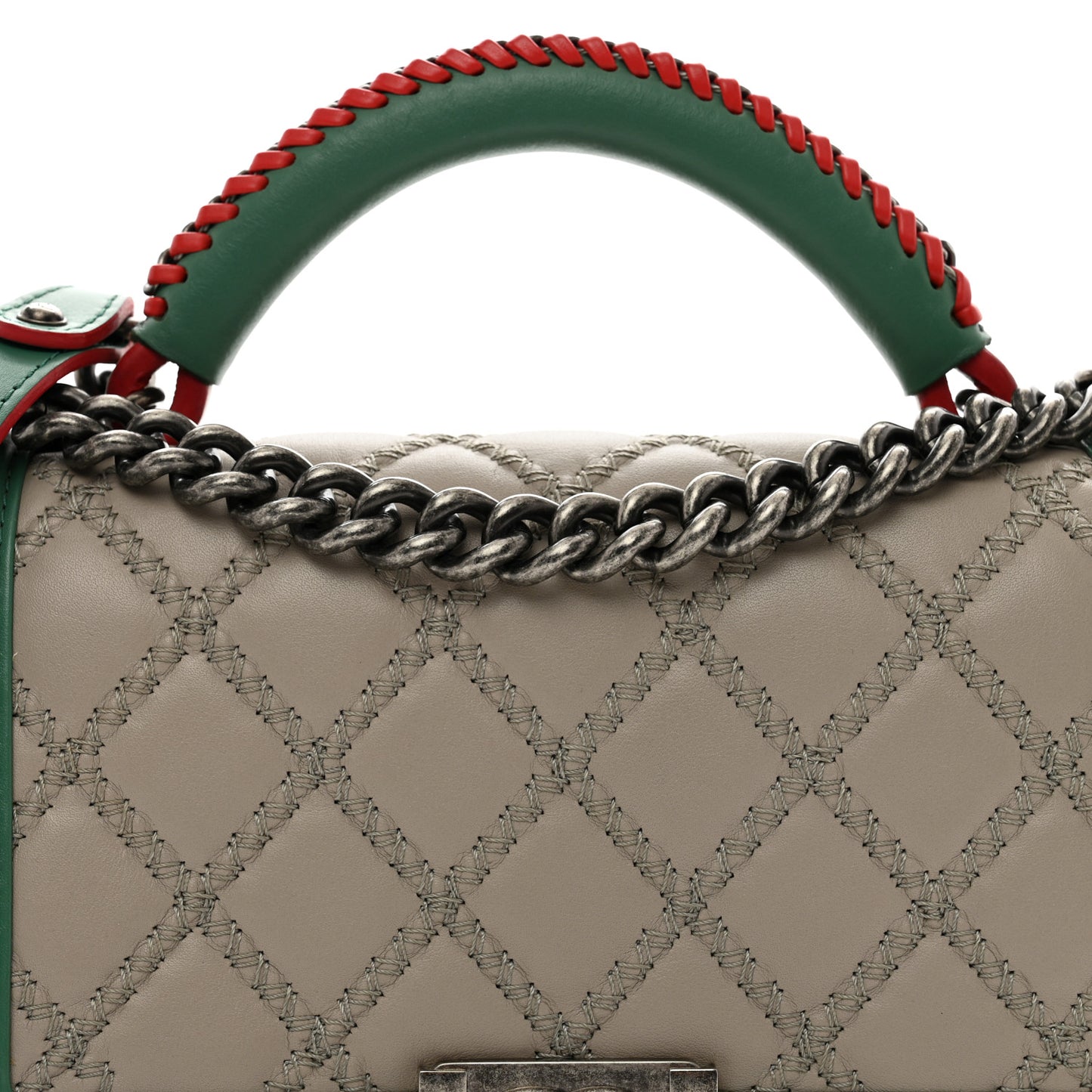 Lambskin Quilted Medium Top Handle Boy Flap Grey Green Red