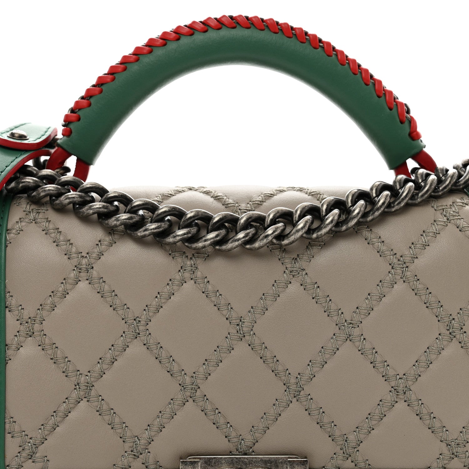Chanel Lambskin Quilted Medium Top Handle Boy Flap Grey Green Red 5 of 11
