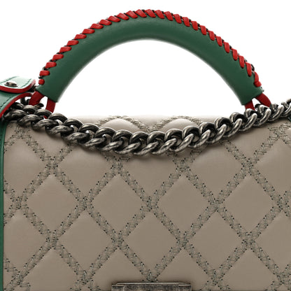 Chanel Lambskin Quilted Medium Top Handle Boy Flap Grey Green Red 5 of 11