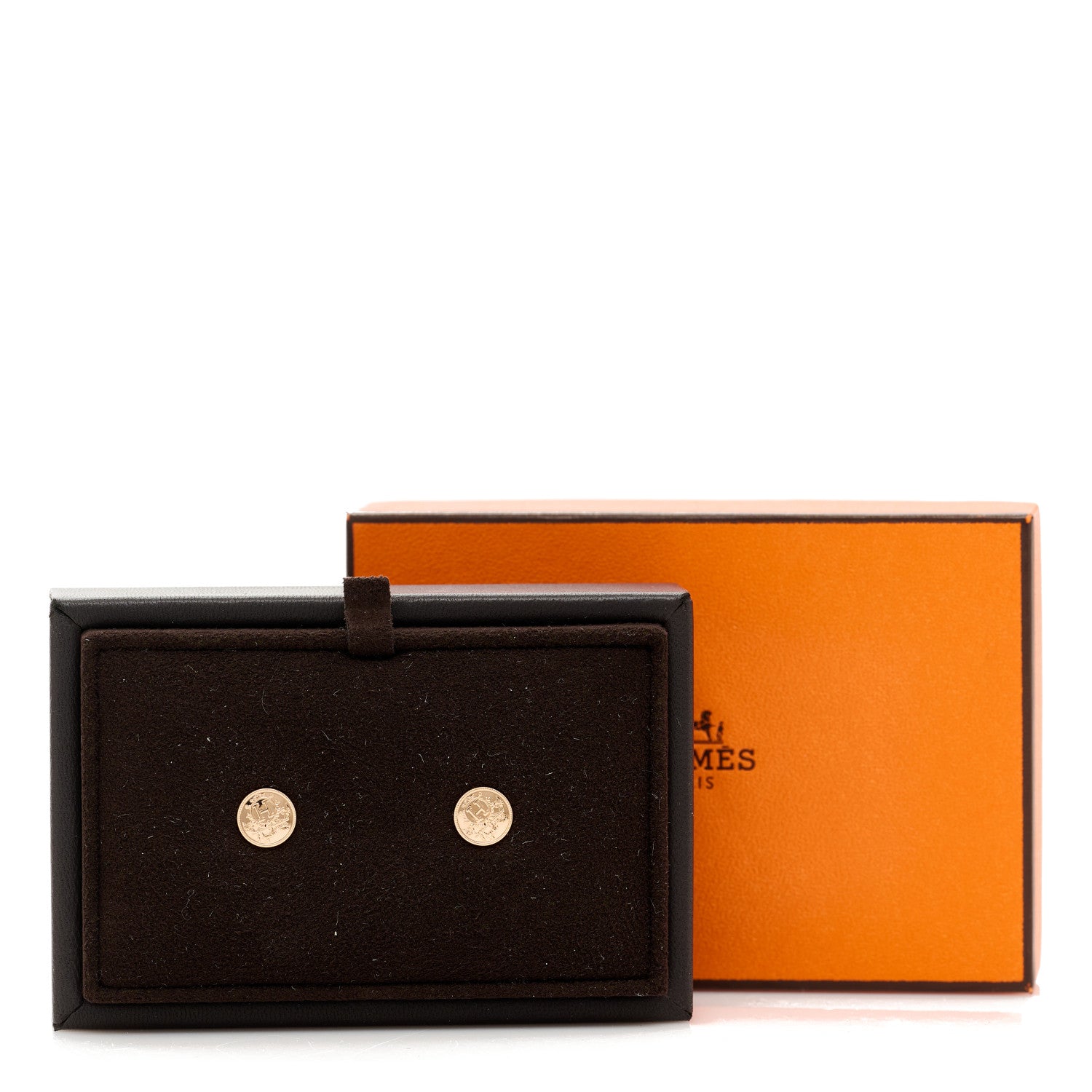 Hermes 18K Rose Gold TPM Ex-Libris Stud Earrings 5 of 5