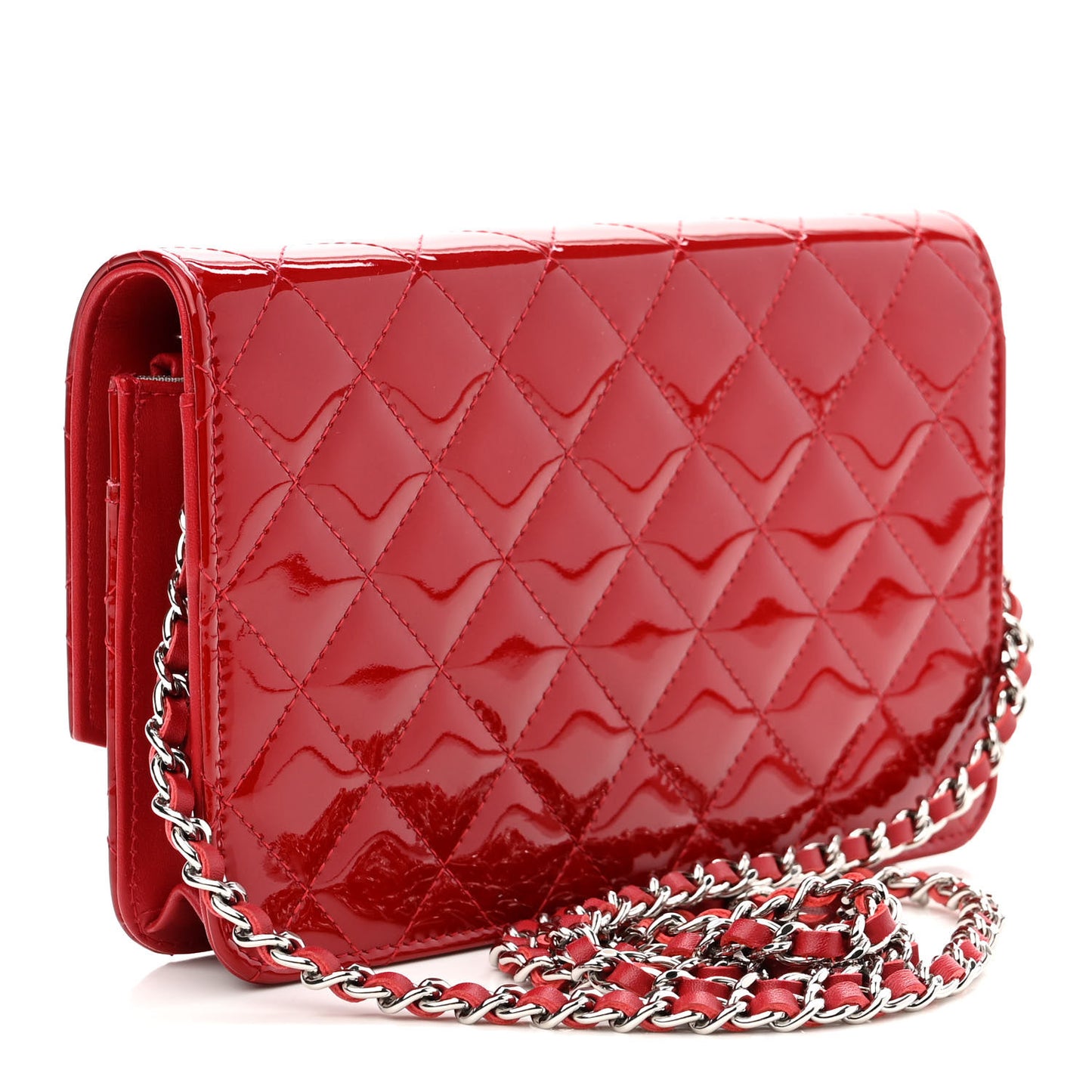 Patent Quilted Brilliant Wallet On Chain WOC Red