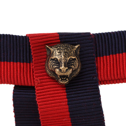 Gucci Grosgrain Web Feline Neck Bow Blue Red 5 of 12