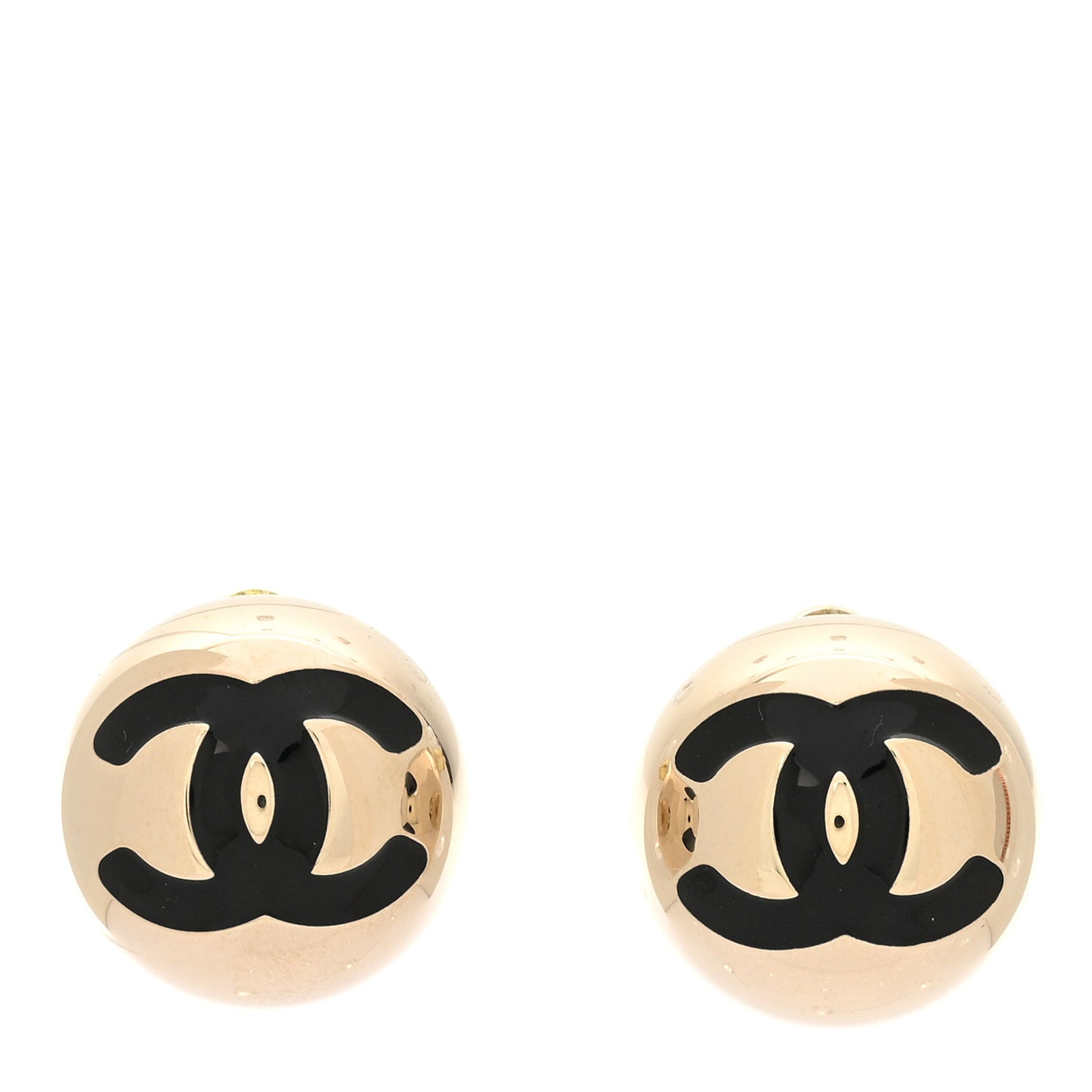 Metal Enamel CC Round Dome Earrings Gold Black