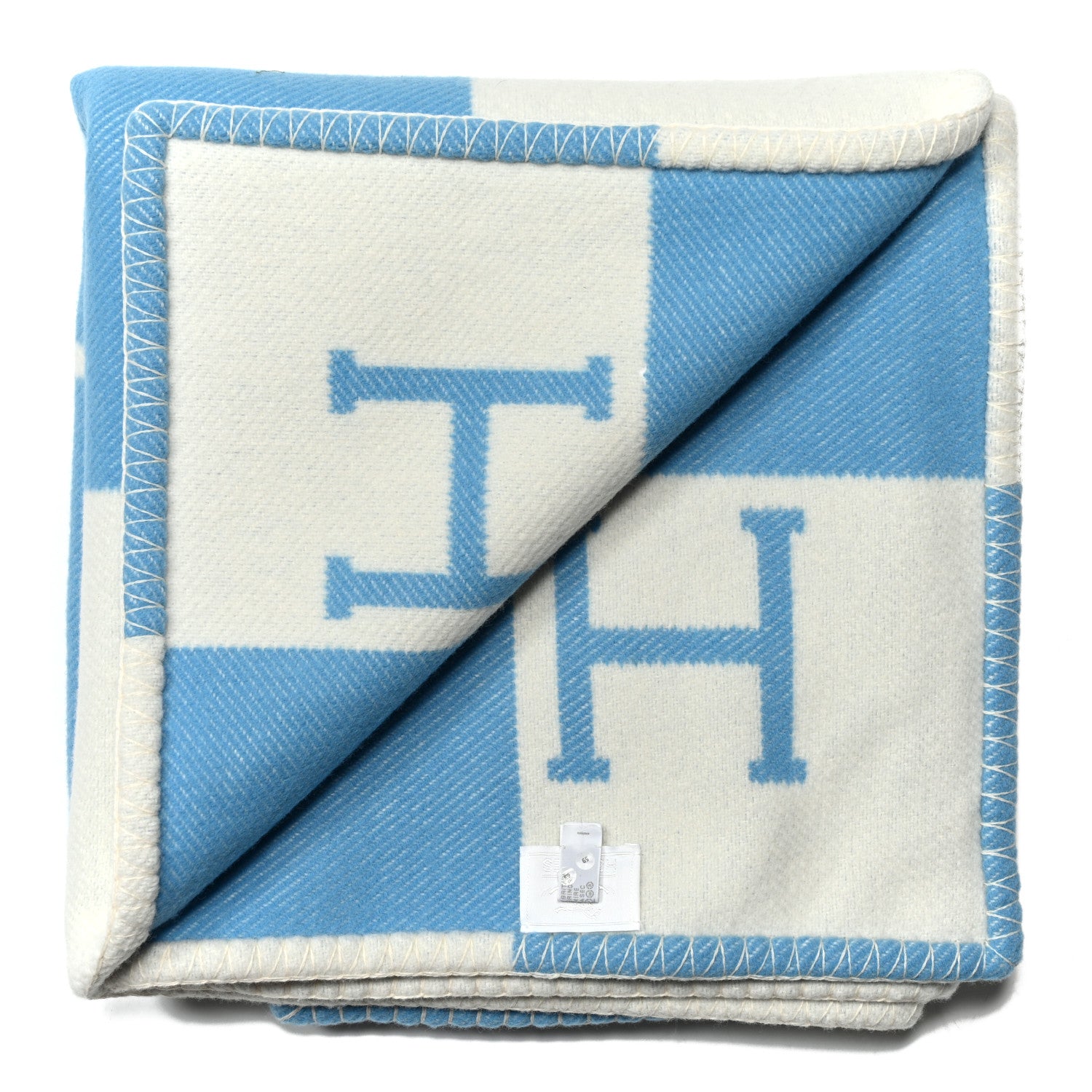 Hermes Wool Cashmere Avalon Baby Blanket Bleu Genievre White 2 of 3