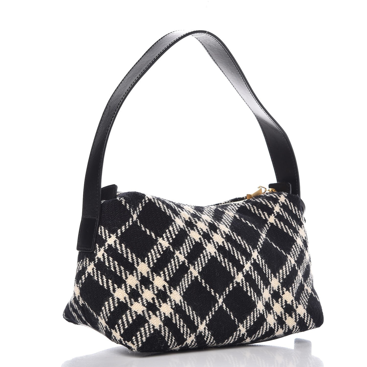 Burberry Wool Plaid Check Small Shoulder Bag Black 3 of 14
