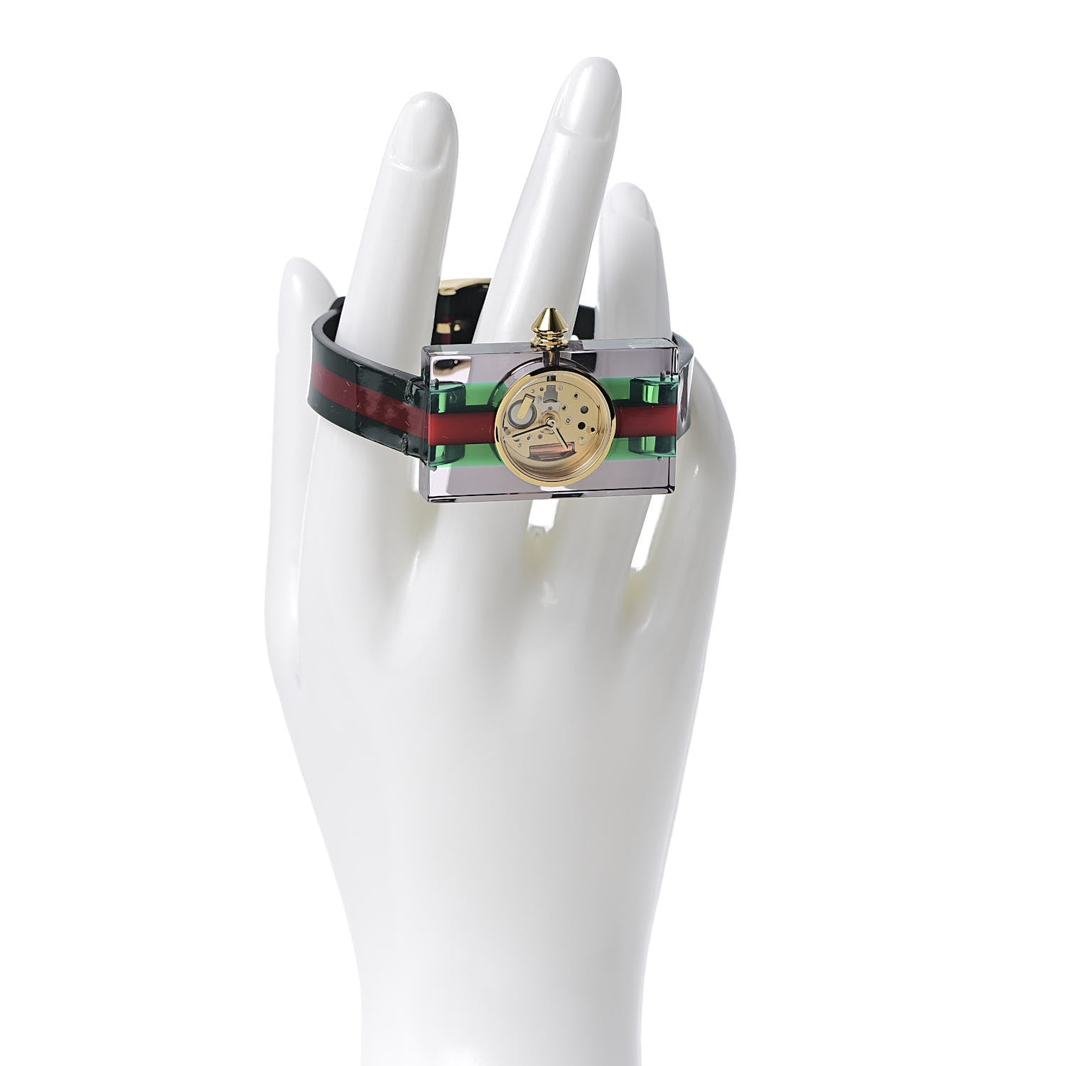 Gucci Stainless Steel Calfskin Plexiglass 24mm Skeleton Quartz Watch 2 of 5