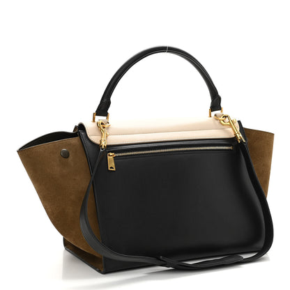 Celine Smooth Calfskin Suede Medium Tri-Color Trapeze Cream Black Brown 3 of 16