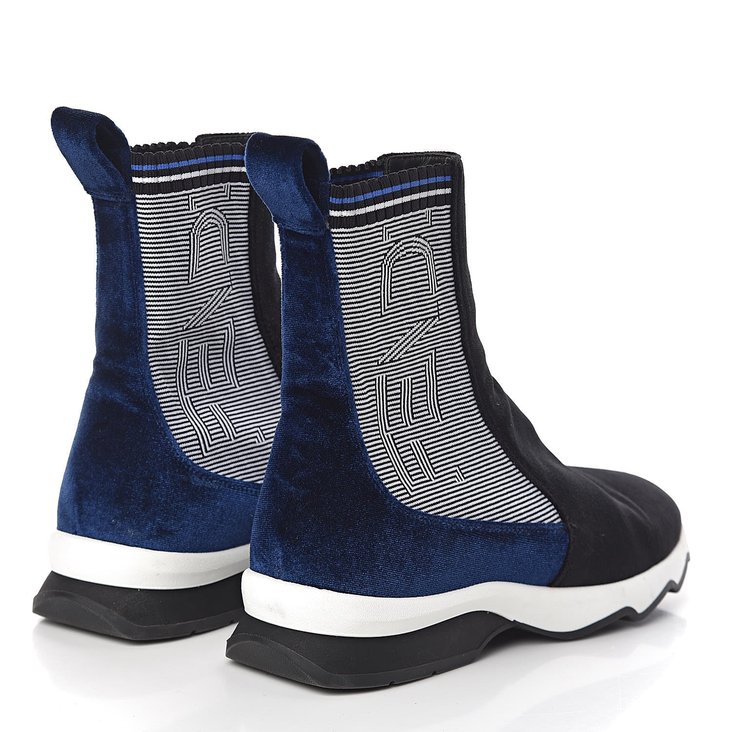 Fendi Velvet Stretch Logo High Top Sneakers 39 Black Blue 4 of 10