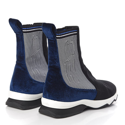 Fendi Velvet Stretch Logo High Top Sneakers 39 Black Blue 4 of 10