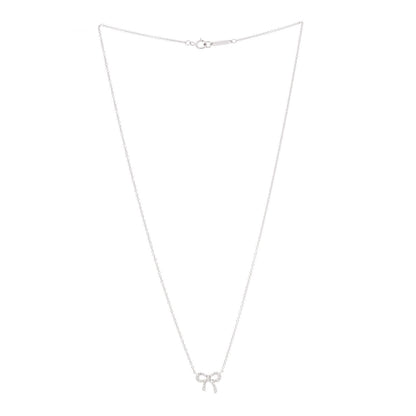 Tiffany 18K White Gold Diamond Mini Bow Pendant Necklace 2 of 5