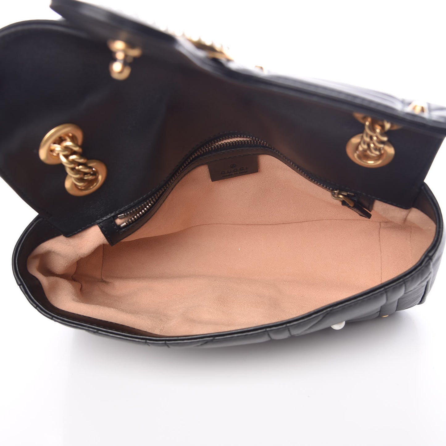Calfskin Matelasse Studded Small Pearly GG Marmont Shoulder Bag Black