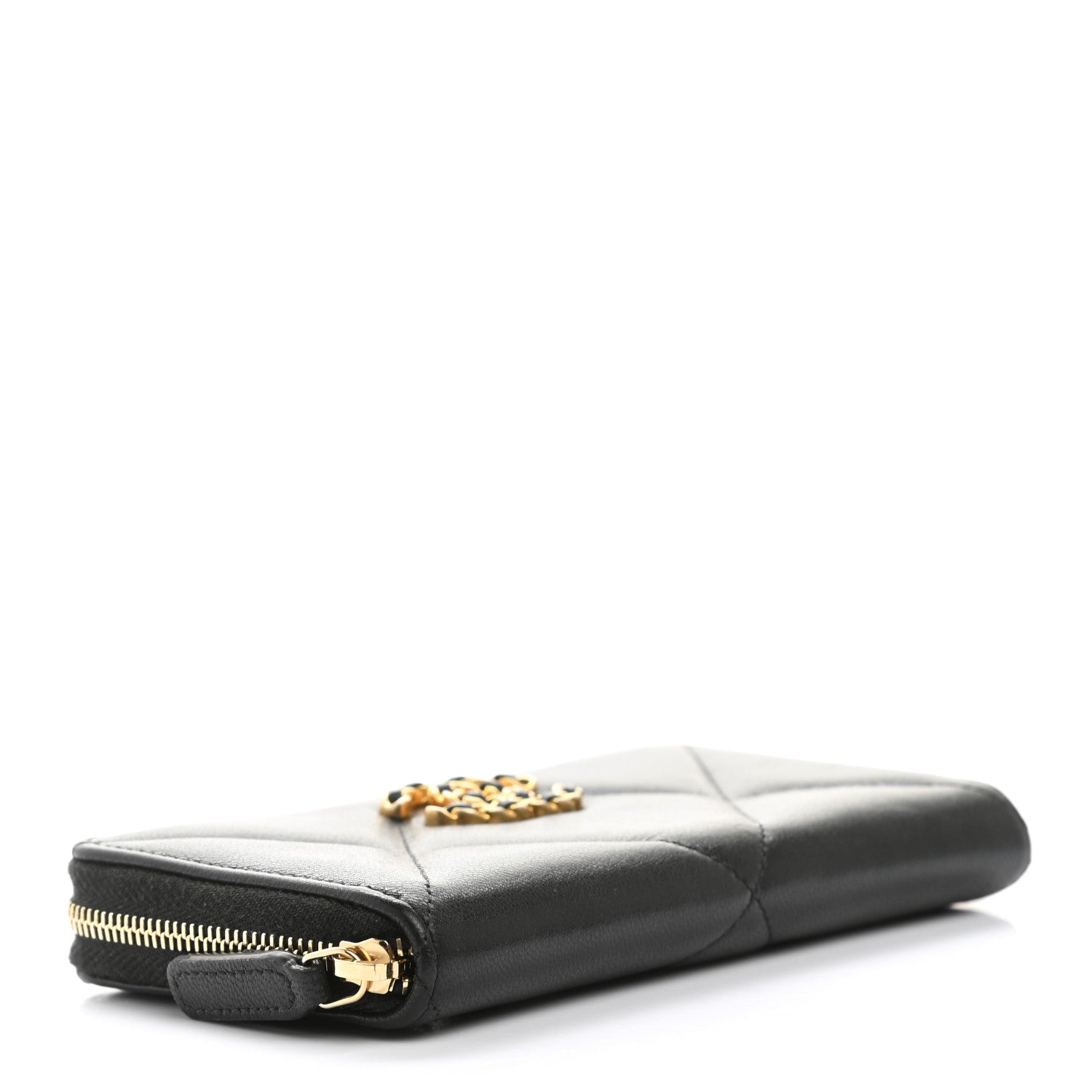 Chanel Shiny Goatskin Quilted Chanel 19 Long Zipped Around Wallet Black 4 of 9