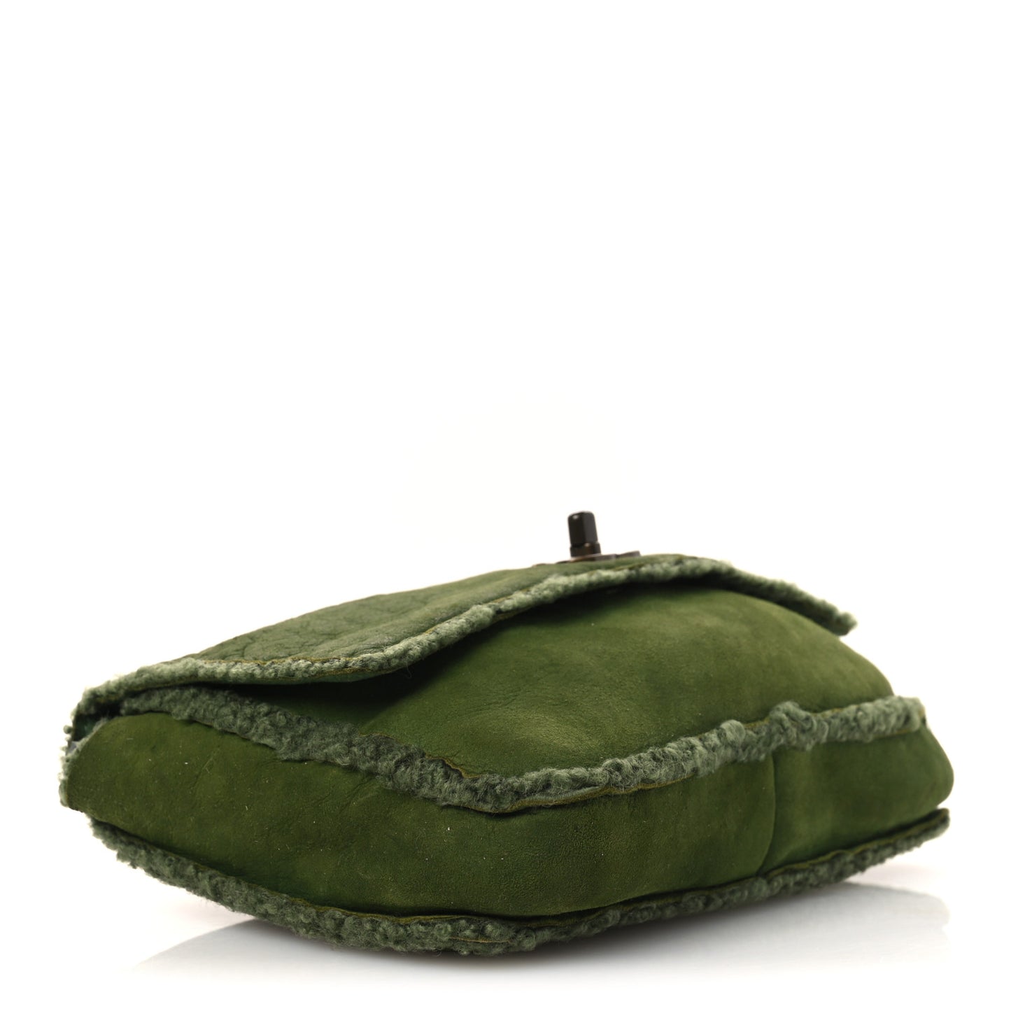 Suede Shearling Flap Clutch Green