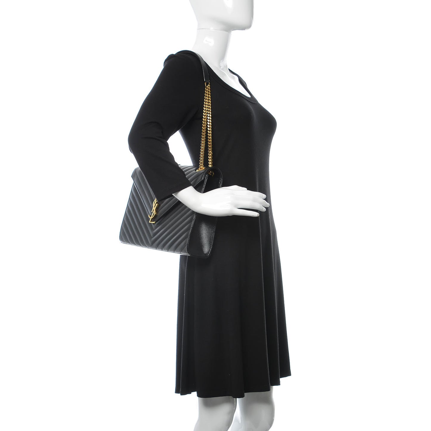 Grain De Poudre Matelasse Chevron Large Monogram Satchel Black