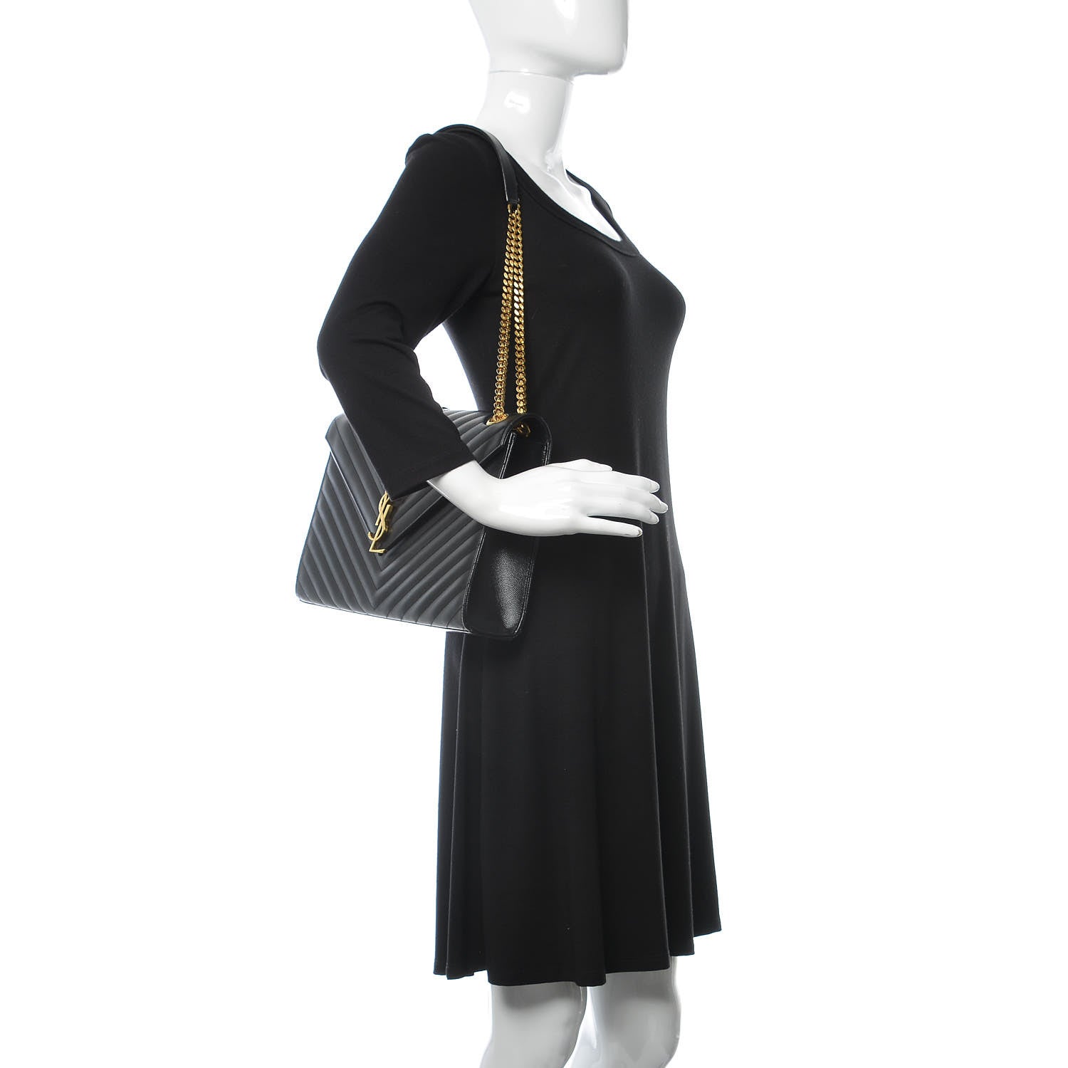 Saint Laurent Grain De Poudre Matelasse Chevron Large Monogram Satchel Black 2 of 9