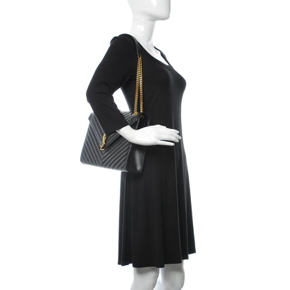 Saint Laurent Grain De Poudre Matelasse Chevron Large Monogram Satchel Black 2 of 9